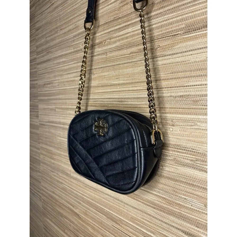 Tory Burch Kira Chevron Small Camera Bag Black 8” x 6”